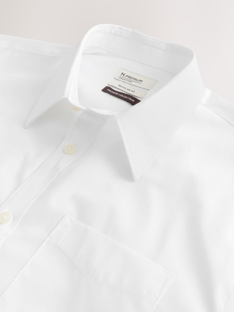 White Poplin Regular Fit Cotton Long Sleeve Archive Collection Shirt - Image 9 of 9