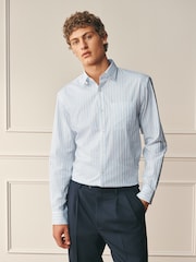 White/Blue Stripe Regular Fit Cotton Long Sleeve Archive Collection Shirt - Image 1 of 9