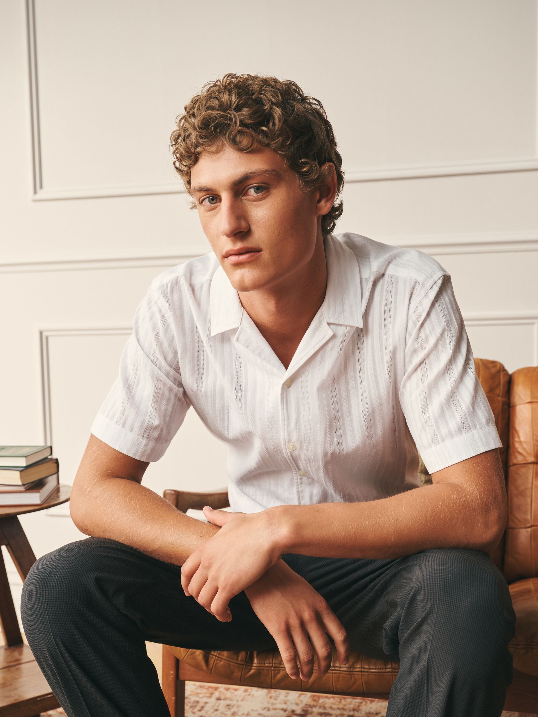 Buy White Stripe Regular Fit Cotton Long Sleeve Archive Collection