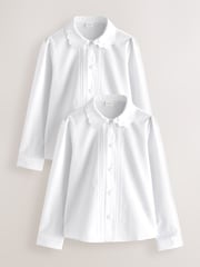 Blanc - Girls Long Sleeve Scalloped Lace Trim School Blouse 2 Pack (3-14yrs) - Image 1 de 5