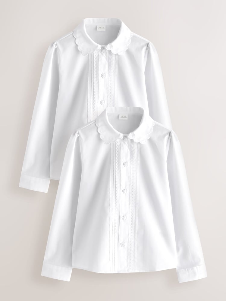 Blanc - Girls Long Sleeve Scalloped Lace Trim School Blouse 2 Pack (3-14yrs) - Image 1 de 5 Blanc - Girls Long Sleeve Scalloped Lace Trim School Blouse 2 Pack (3-14yrs) - Image 1 de 5