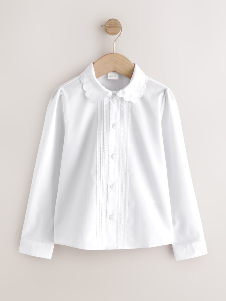 Blanc - Girls Long Sleeve Scalloped Lace Trim School Blouse 2 Pack (3-14yrs) - Image 2 de 5 Blanc - Girls Long Sleeve Scalloped Lace Trim School Blouse 2 Pack (3-14yrs) - Image 2 de 5