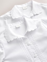 Blanc - Girls Long Sleeve Scalloped Lace Trim School Blouse 2 Pack (3-14yrs) - Image 4 de 5