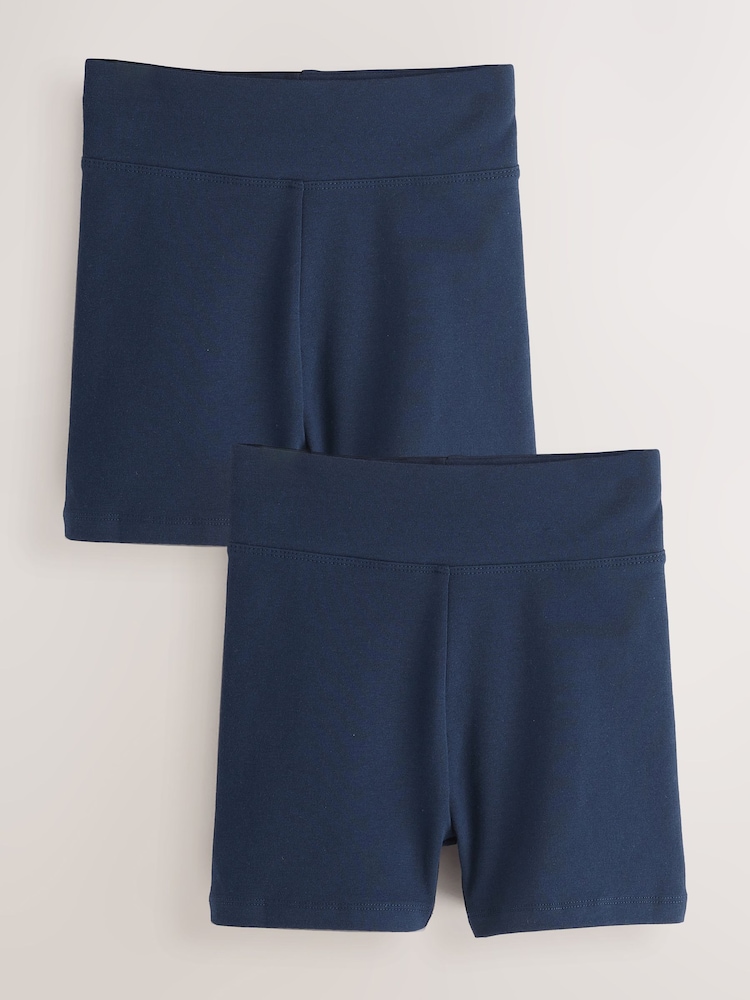 Navy Blue Cotton Rich High Waist Stretch Cycle Shorts 2 Pack (3-16yrs) - Image 1 of 10 Navy Blue Cotton Rich High Waist Stretch Cycle Shorts 2 Pack (3-16yrs) - Image 1 of 10