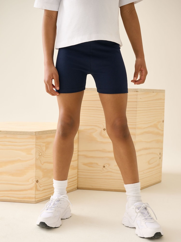 Navy Blue Cotton Rich High Waist Stretch Cycle Shorts 2 Pack (3-16yrs) - Image 2 of 10 Navy Blue Cotton Rich High Waist Stretch Cycle Shorts 2 Pack (3-16yrs) - Image 2 of 10