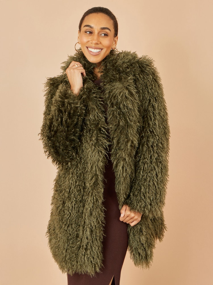 Yumi Green Luxe Long Hair Fur Coat - Image 1 of 5 Yumi Green Luxe Long Hair Fur Coat - Image 1 of 5