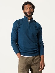 FatFace Rye Dark Teal Half Neck Knitted Jumper - Image 1 of 6
