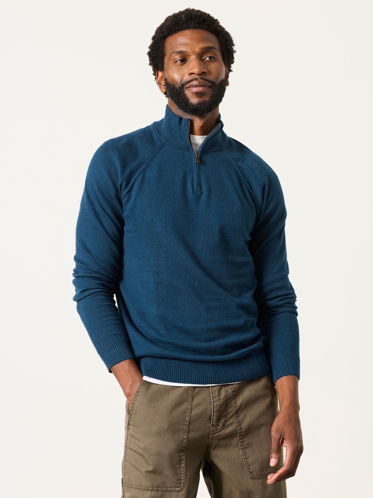 FatFace Rye Dark Teal Half Neck Knitted Jumper - Image 1 of 6 FatFace Rye Dark Teal Half Neck Knitted Jumper - Image 1 of 6