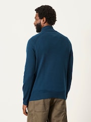 FatFace Rye Dark Teal Half Neck Knitted Jumper - Image 2 of 6