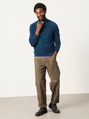 FatFace Rye Dark Teal Half Neck Knitted Jumper - Image 3 of 6