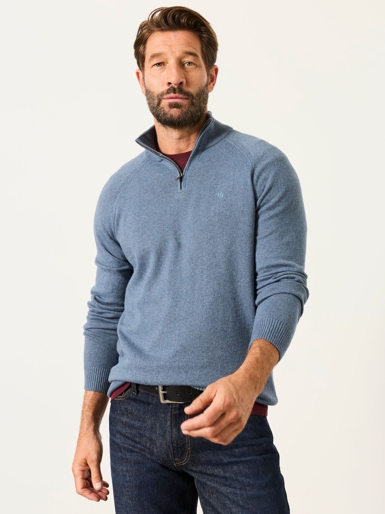 FatFace Rye Blue Denim Half Neck Knitted Jumper - Image 1 of 5 FatFace Rye Blue Denim Half Neck Knitted Jumper - Image 1 of 5