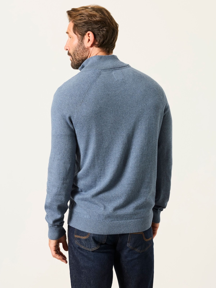 FatFace Rye Blue Denim Half Neck Knitted Jumper - Image 2 of 5 FatFace Rye Blue Denim Half Neck Knitted Jumper - Image 2 of 5