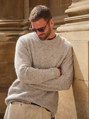 FatFace Milport Natural Knitted Crew Neck Jumper - Image 1 of 7
