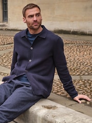 marine - Cardigan FatFace en maille à col boutonné sur le devant - Image 1 de 6