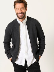 FatFace Ashurst Charcoal Grey Knitted Zip Front Bomber Jacket - Image 1 of 5