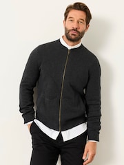 FatFace Ashurst Charcoal Grey Knitted Zip Front Bomber Jacket - Image 3 of 5