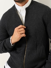 FatFace Ashurst Charcoal Grey Knitted Zip Front Bomber Jacket - Image 4 of 5