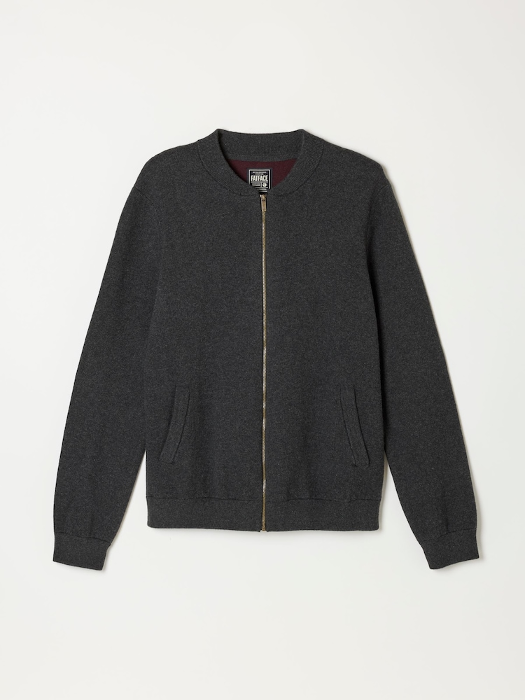 FatFace Ashurst Charcoal Grey Knitted Zip Front Bomber Jacket - Image 5 of 5