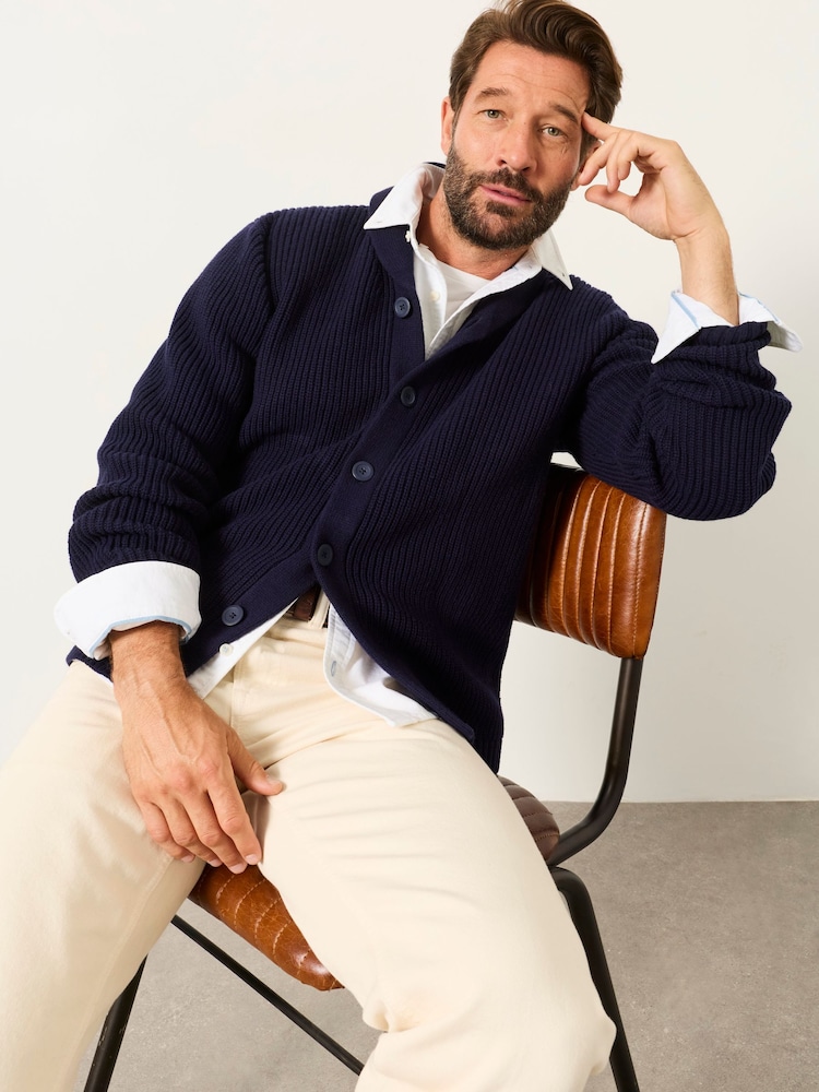 FatFace Ember Navy Shawl Neck Knitted Cardigan - Image 1 of 5 FatFace Ember Navy Shawl Neck Knitted Cardigan - Image 1 of 5