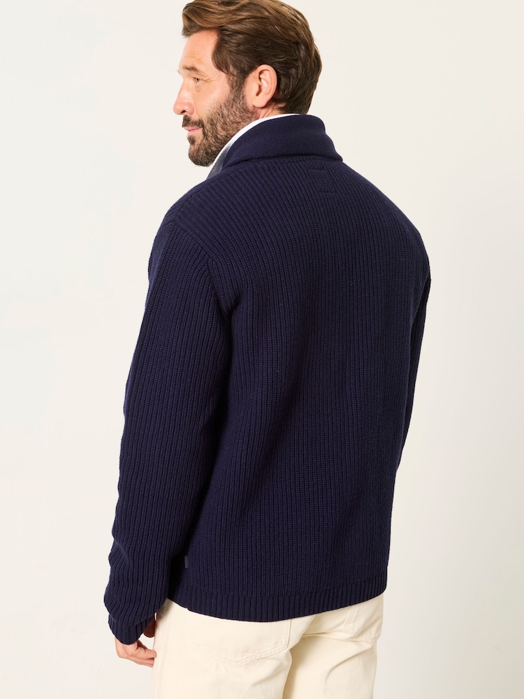 FatFace Ember Navy Shawl Neck Knitted Cardigan - Image 2 of 5 FatFace Ember Navy Shawl Neck Knitted Cardigan - Image 2 of 5