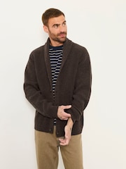 FatFace Ember Chocolate Brown Shawl Neck Knitted Cardigan - Image 1 of 5