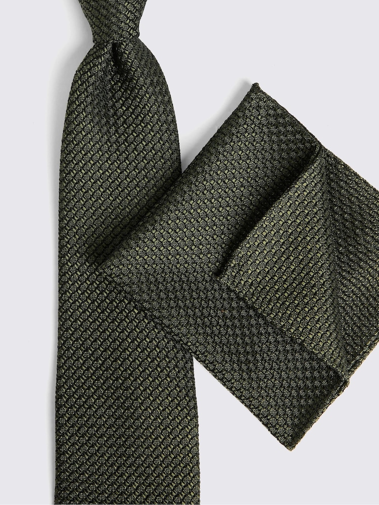MOSS Olive Green Grenadine Tie - Image 3 of 3 MOSS Olive Green Grenadine Tie - Image 3 of 3