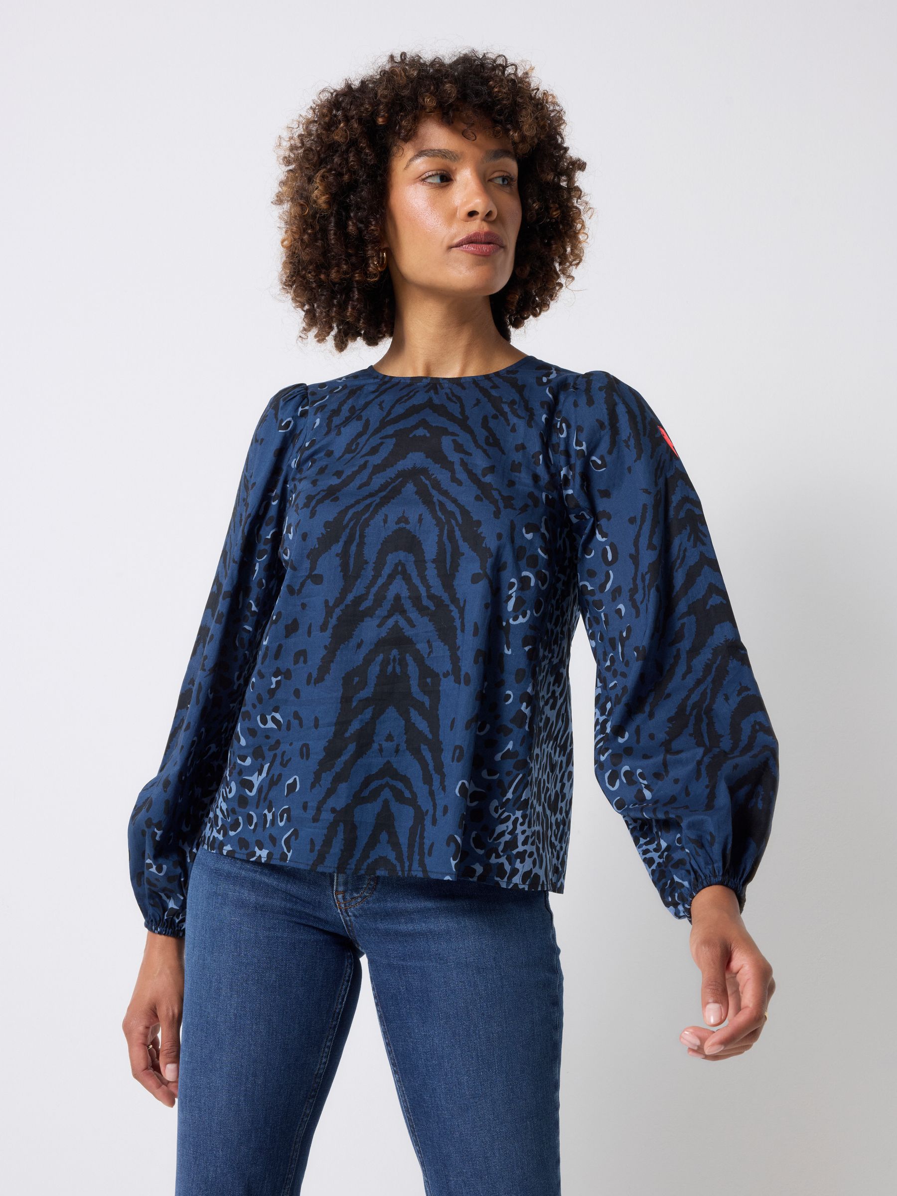 Buy SCAMP & DUDE Blue Blouson Sleeve Blouse With Wild Zebra