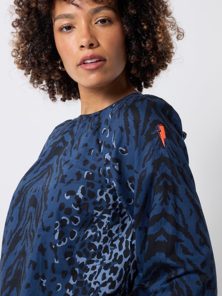 SCAMP & DUDE Blue Blouson Sleeve Blouse With Wild Zebra Placement Print - Image 2 of 4 SCAMP & DUDE Blue Blouson Sleeve Blouse With Wild Zebra Placement Print - Image 2 of 4