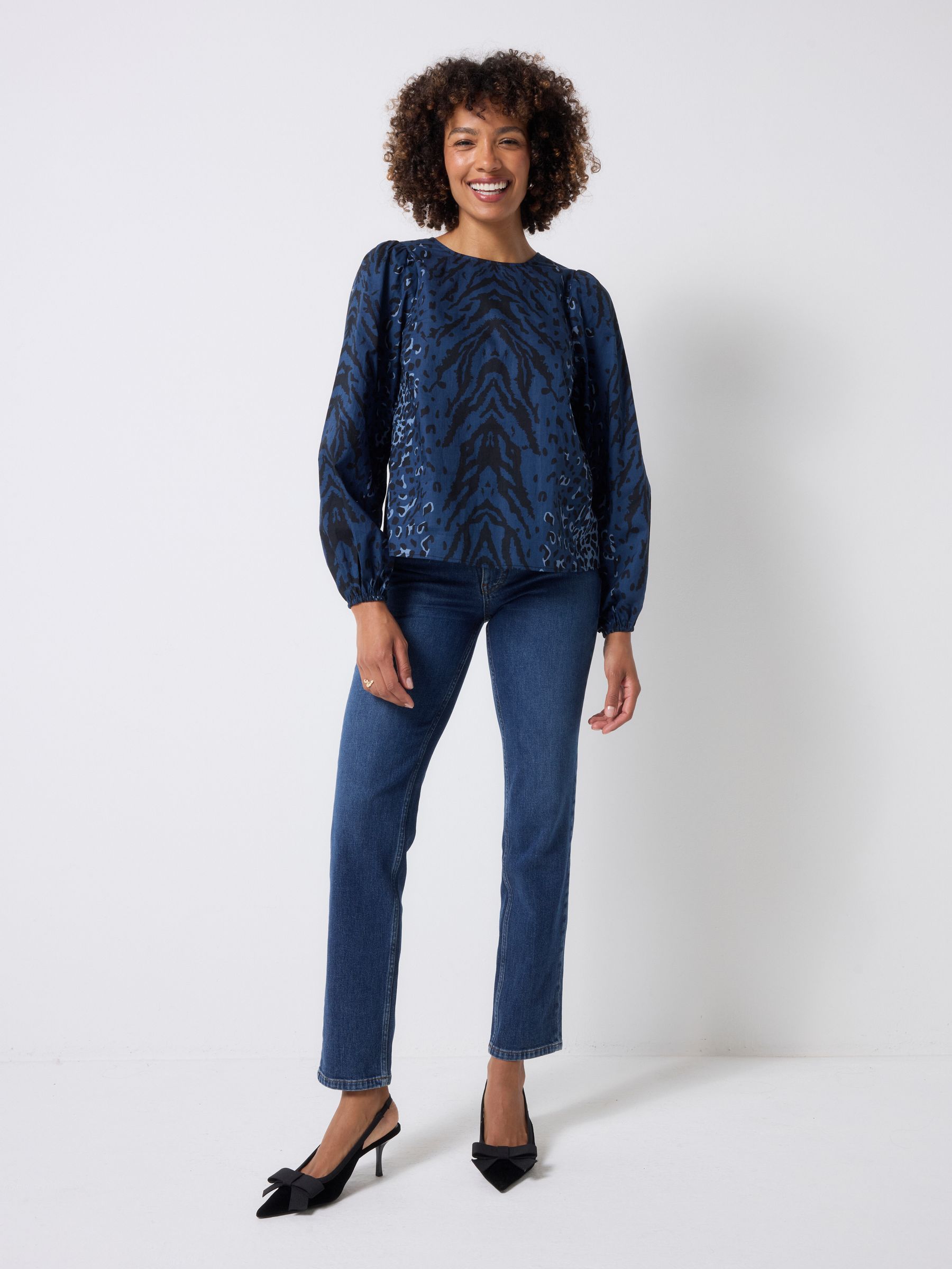 Buy SCAMP & DUDE Blue Blouson Sleeve Blouse With Wild Zebra