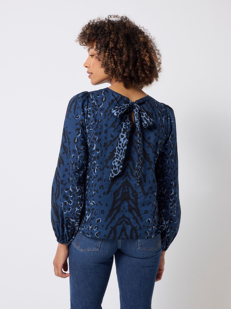 SCAMP & DUDE Blue Blouson Sleeve Blouse With Wild Zebra Placement Print - Image 4 of 4 SCAMP & DUDE Blue Blouson Sleeve Blouse With Wild Zebra Placement Print - Image 4 of 4