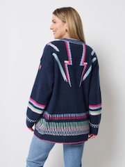 SCAMP & DUDE Blue Longline Cardigan with Rainbow Statement Bolt - Image 2 of 5