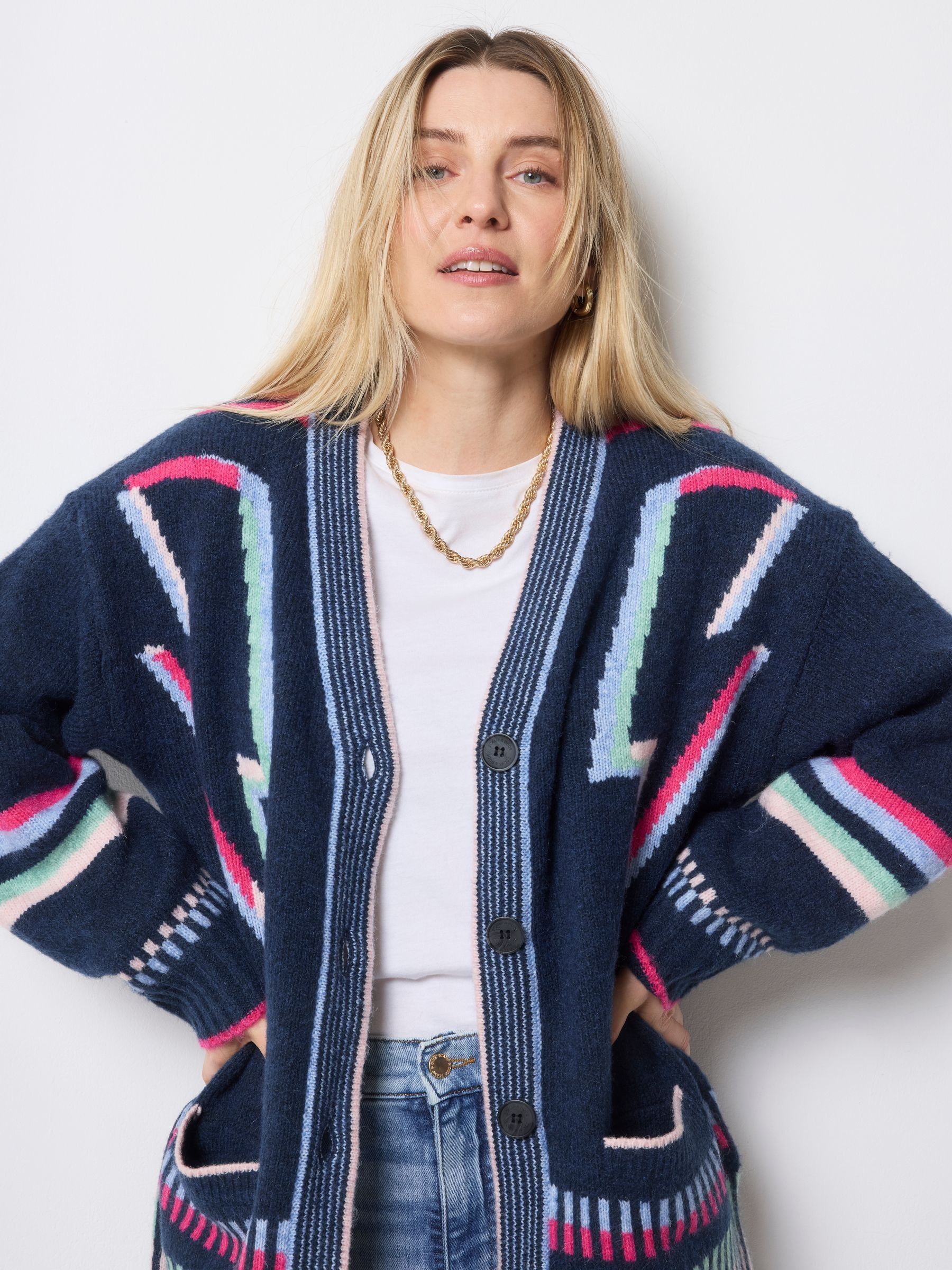 Buy SCAMP & DUDE Blue Longline Cardigan with Rainbow Statement