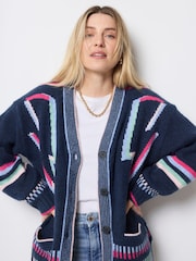 SCAMP & DUDE Blue Longline Cardigan with Rainbow Statement Bolt - Image 4 of 5