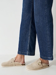 Crew Clothing Natural Faux Fur Lined Suede Mule Slippers - Image 1 of 4
