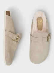 Crew Clothing Natural Faux Fur Lined Suede Mule Slippers - Image 4 of 4