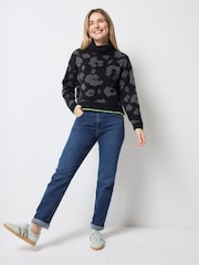 SCAMP & DUDE Black Knitted Turtle Neck Jumper with Mega Leopard & Lightning Bolt - Image 3 of 4