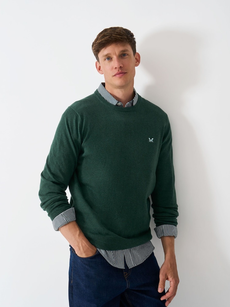 Crew Clothing Green Cotton Crew Neck Jumper - Image 1 of 5 Crew Clothing Green Cotton Crew Neck Jumper - Image 1 of 5