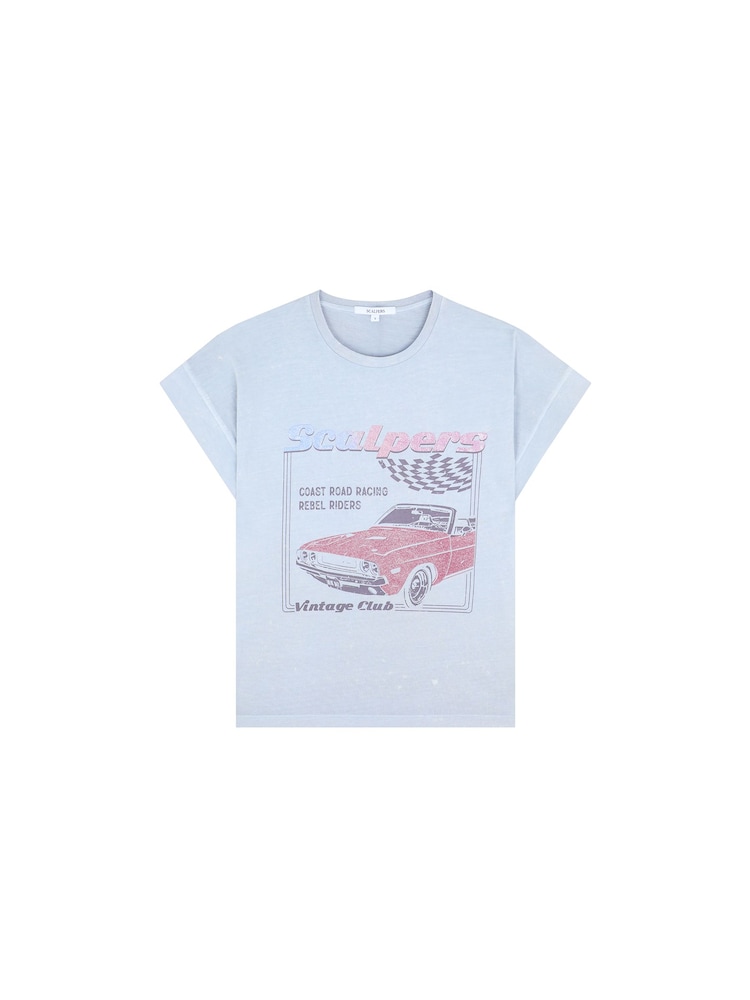 Scalpers Blue Car Print T-Shirt - Image 6 of 6 Scalpers Blue Car Print T-Shirt - Image 6 of 6