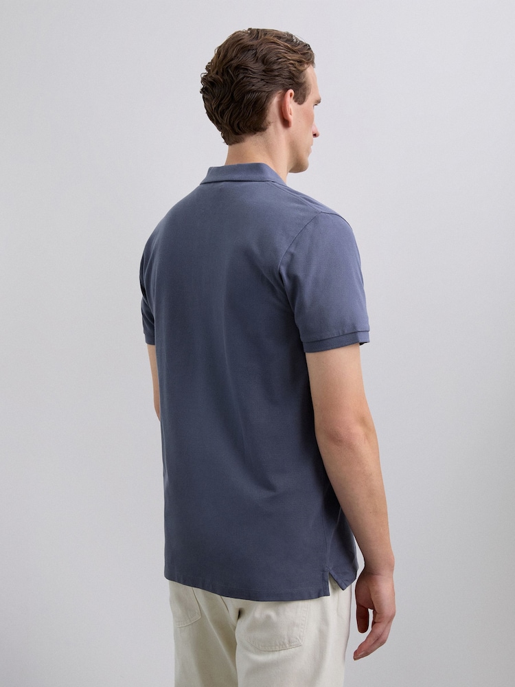 Scalpers Blue Basic Skull Polo Shirt - Image 2 of 4 Scalpers Blue Basic Skull Polo Shirt - Image 2 of 4