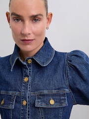 Scalpers Blue Denim Shirt With Puff Sleeves - Image 3 of 4