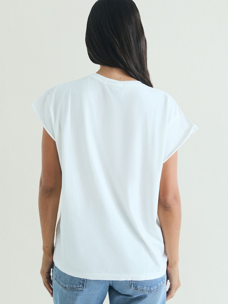 Scalpers White Embroidered Skull Basic T-Shirt - Image 2 of 4 Scalpers White Embroidered Skull Basic T-Shirt - Image 2 of 4
