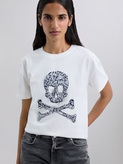 Scalpers White Skull Flock T-Shirt - Image 1 of 4