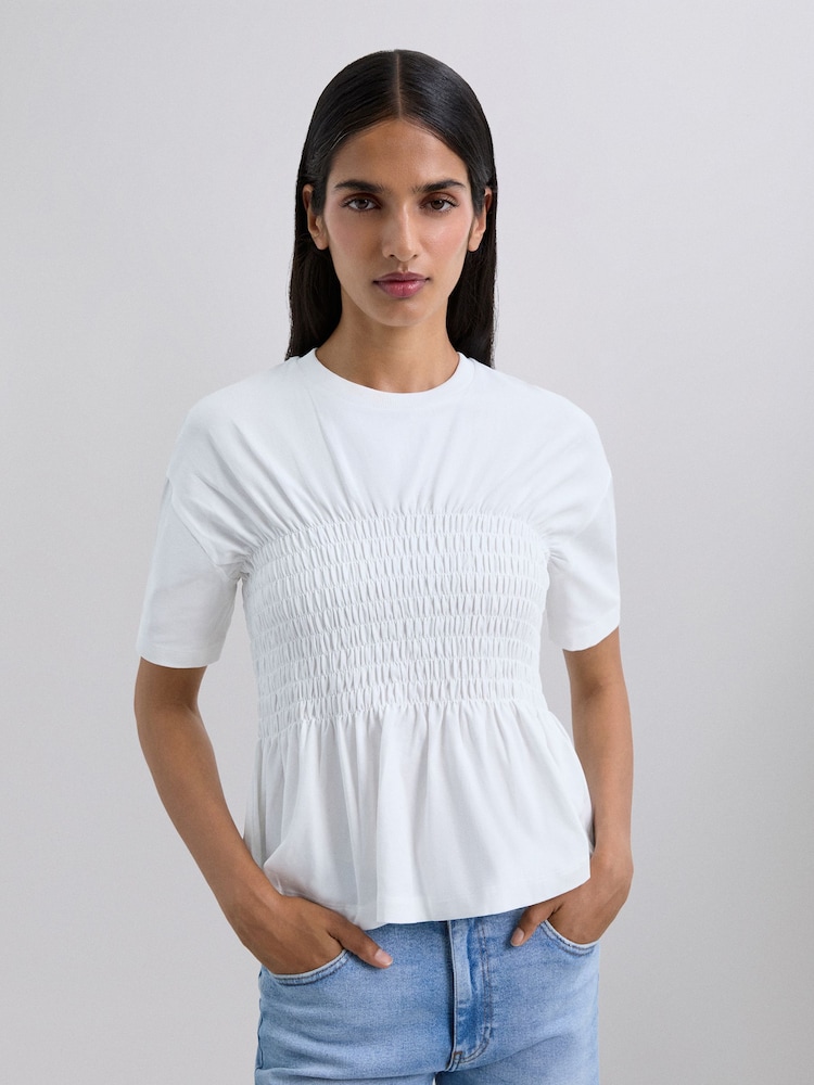 Scalpers Cream Short Sleeve Ruffled T-Shirt - Image 1 of 4 Scalpers Cream Short Sleeve Ruffled T-Shirt - Image 1 of 4