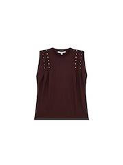 Scalpers Red Studded Sleeveless Blouse - Image 5 of 5