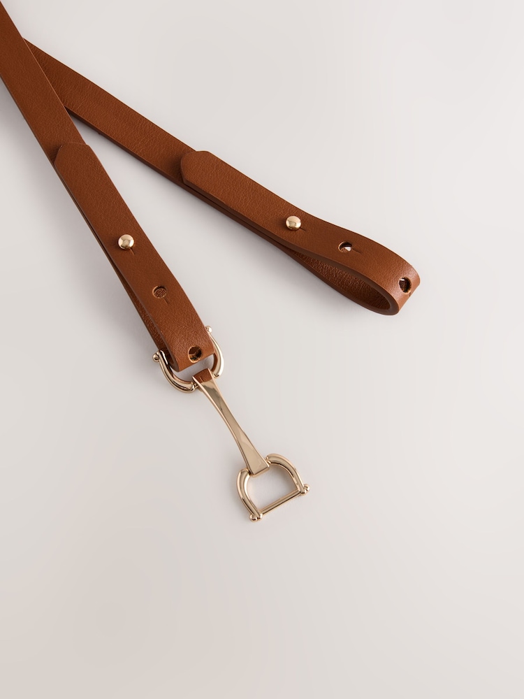 Tan Brown Skinny Snaffle Buckle Belt - Image 5 of 5