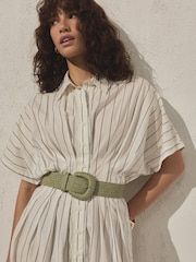 Pistachio Green Wide Raffia Effect Belt - Image 1 of 6