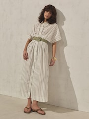 Pistachio Green Wide Raffia Effect Belt - Image 2 of 6