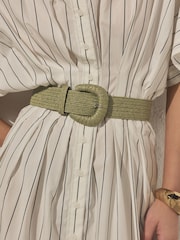 Pistachio Green Wide Raffia Effect Belt - Image 3 of 6