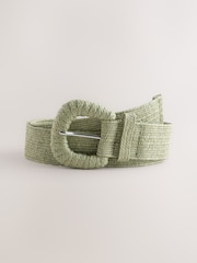 Pistachio Green Wide Raffia Effect Belt - Image 4 of 6