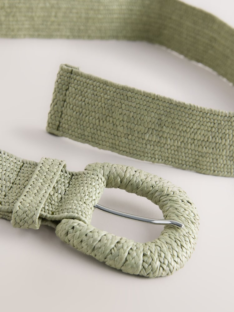 Pistachio Green Wide Raffia Effect Belt - Image 6 of 6